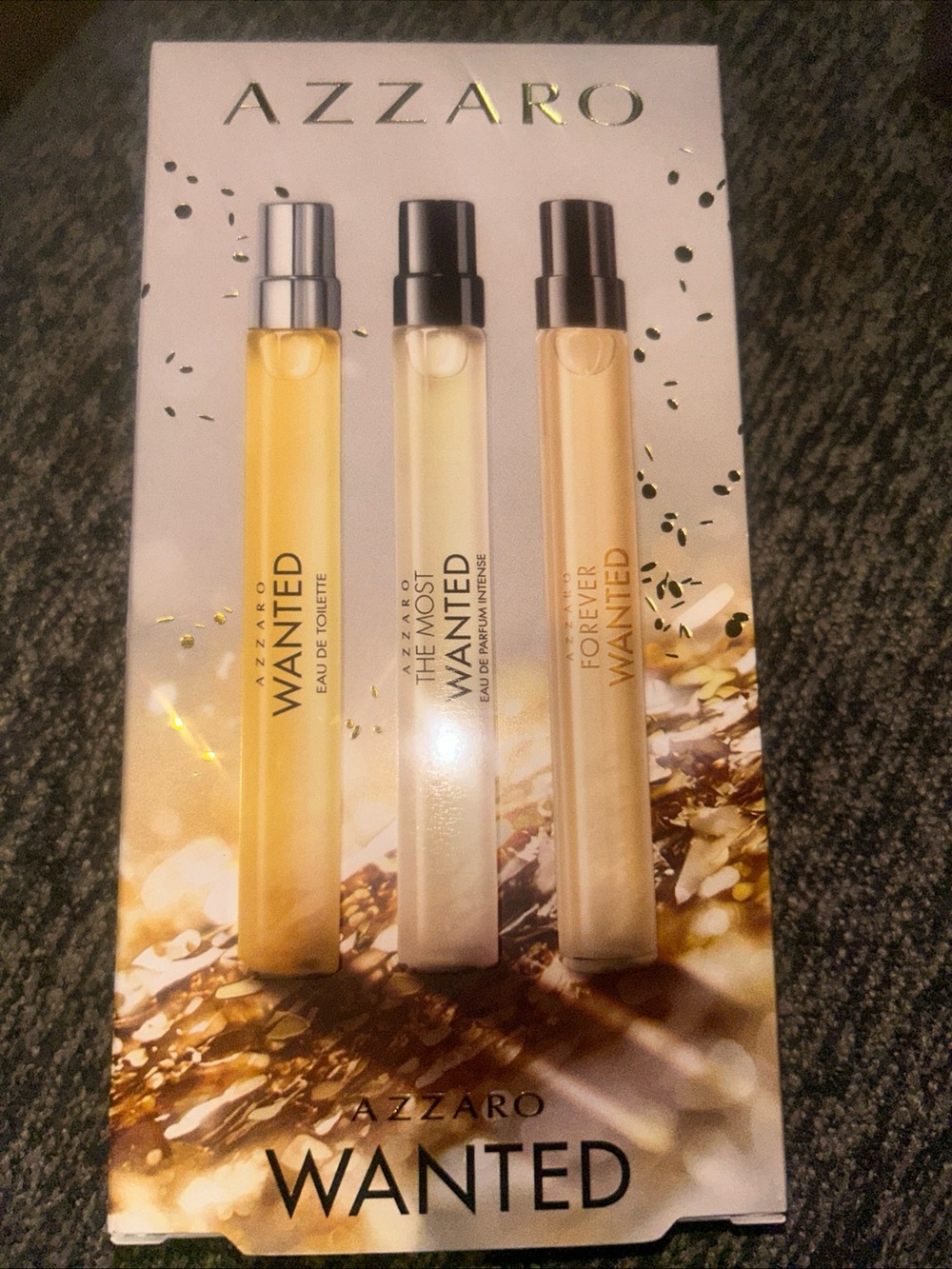 AZZARO WANTED  for Men 3 pcs Mini GIFT SET 0.33 oz EDP Travel Spray New In Box
